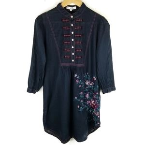 Johnny Was 3J Workshop Tunic Top Embroidered Floral Shiny Threading Size Small
